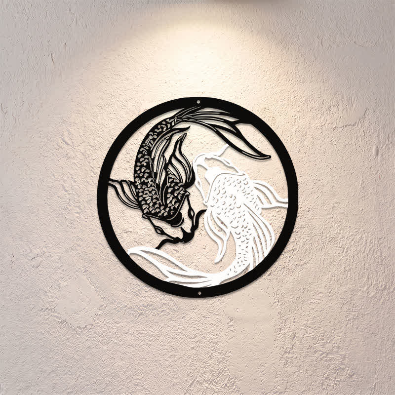 Buddha Stones Round Metal Koi Fish Yin Yang Success Iron Metal Meaningful Symbols Wall Art - image 0