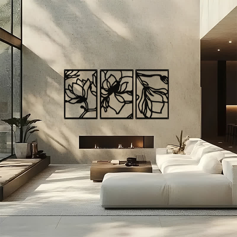 Buddha Stones Black Metal Lotus Enlightenment Triptych Iron Metal Meaningful Symbols Wall Art - image 13
