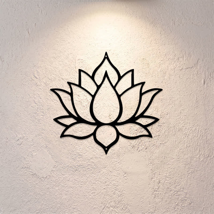 Buddha Stones Matte Black Lotus Purity Zen Iron Metal Meaningful Symbols Wall Art - image 0