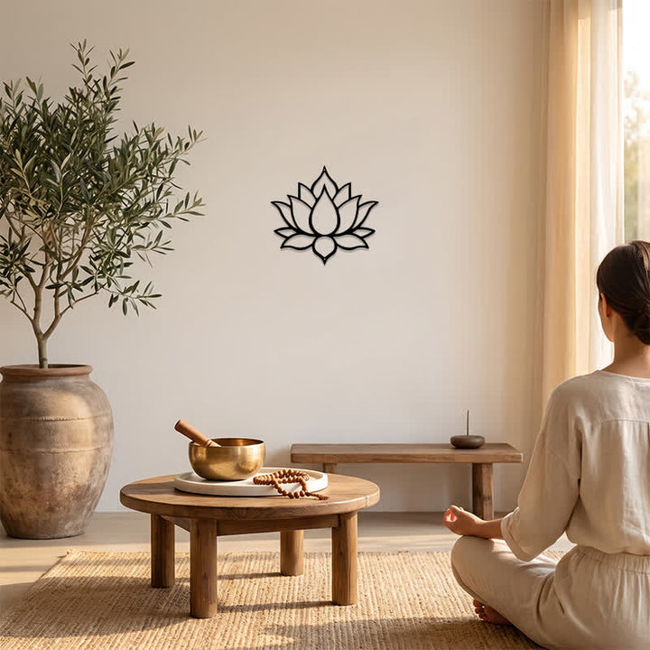 Buddha Stones Matte Black Lotus Purity Zen Iron Metal Meaningful Symbols Wall Art - image 5