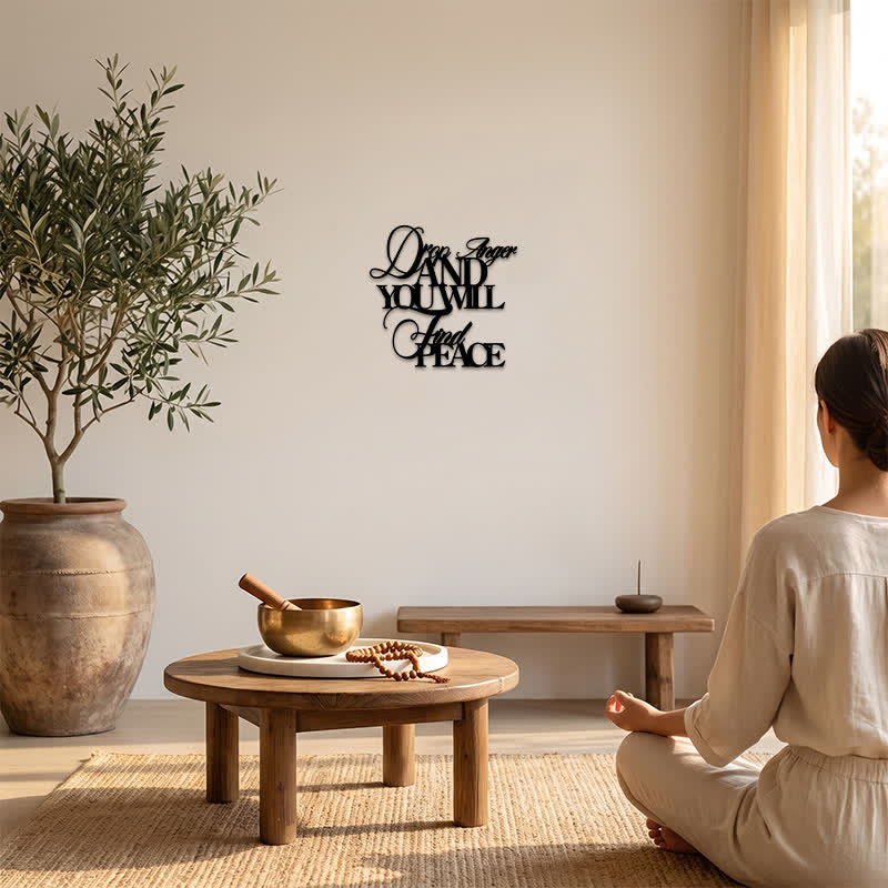 Buddha Stones Matte Black Drop Anger Find Peace Quote Iron Metal Meaningful Symbols Wall Art - image 5
