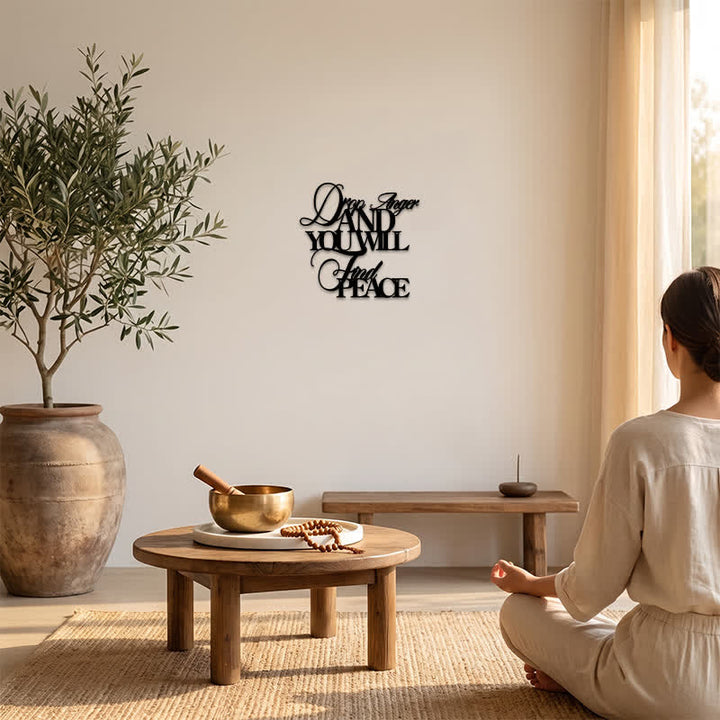 Buddha Stones Matte Black Drop Anger Find Peace Quote Iron Metal Meaningful Symbols Wall Art - image 5