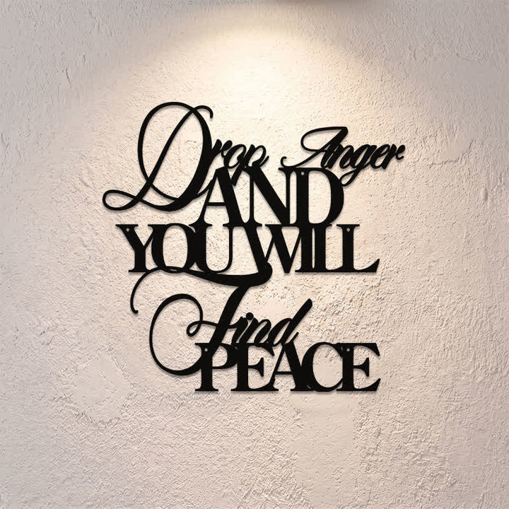 Buddha Stones Matte Black Drop Anger Find Peace Quote Iron Metal Meaningful Symbols Wall Art - image 0