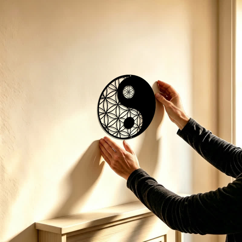 Buddha Stones Minimalist Yin Yang Balance Iron Metal Wall Decor - image 1