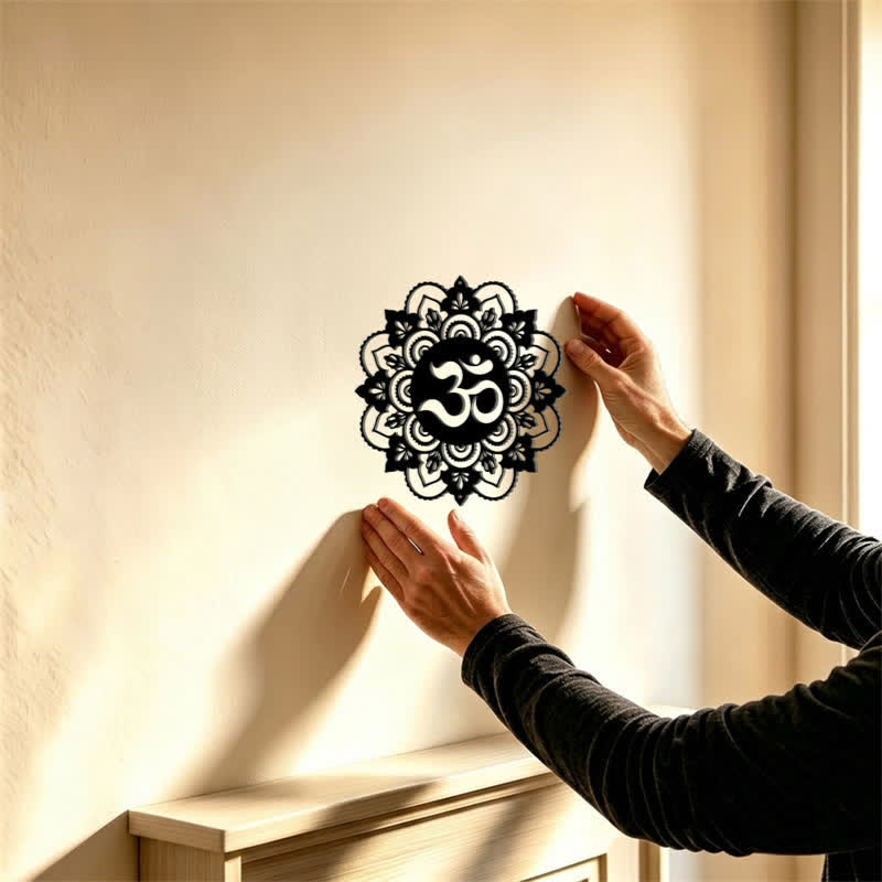 Buddha Stones Sacred OM Mandala Mindfulness Round Iron Metal Wall Decor - image 1