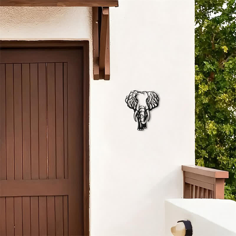 Buddha Stones Minimalist Elephant Head Line Design Iron Metal Wall Decor - image 3
