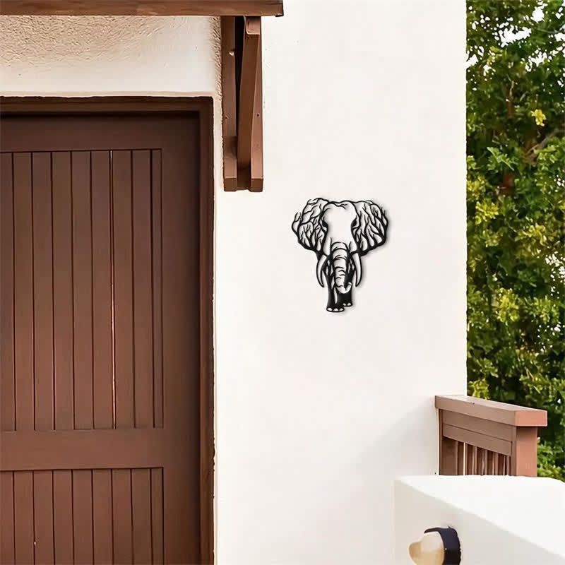 Buddha Stones Minimalist Elephant Head Line Design Iron Metal Wall Decor - image 7