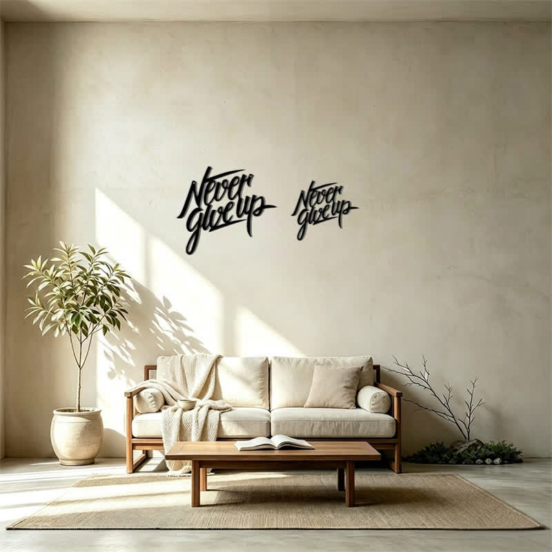 Buddha Stones "Never Give Up" Black Script Iron Metal Wall Decor - image 15