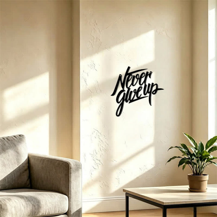 Buddha Stones "Never Give Up" Black Script Iron Metal Wall Decor - image 9