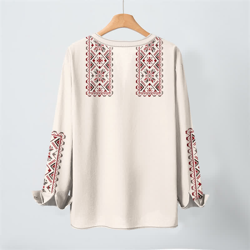 Buddha Stones Cotton Tribal Geometric Pattern V-Neck Buttons Men's Long Sleeve Shirts - image 10