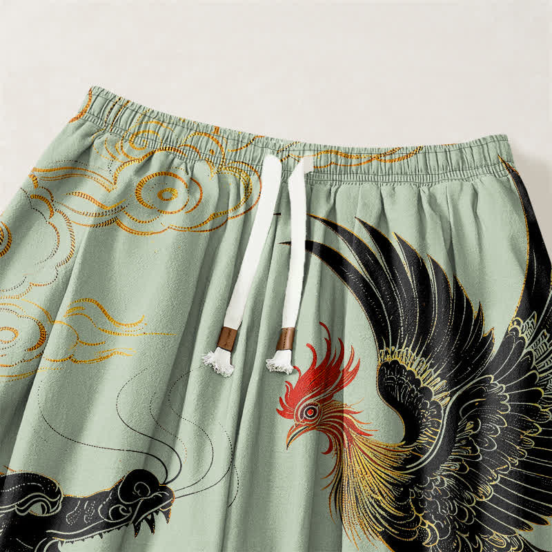 Buddha Stones Pure Cotton Dragon Phoenix Cloud Pattern Drawstring Men's Harem Pants With Pockets - image 9
