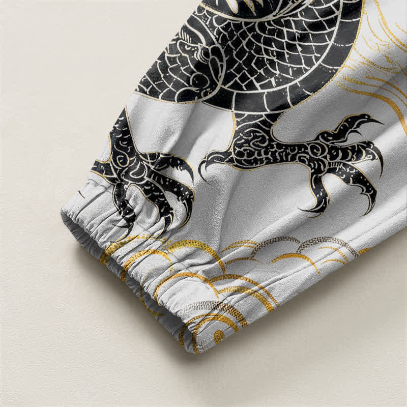 Buddha Stones Pure Cotton Dragon Phoenix Cloud Pattern Drawstring Men's Harem Pants With Pockets - image 16