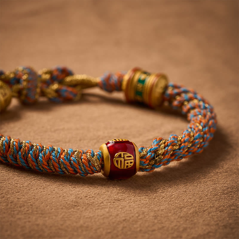 Buddha Stones Om Mani Padme Hum Tibetan Fu Character Hand-Woven Wisdom Bracelet - image 4