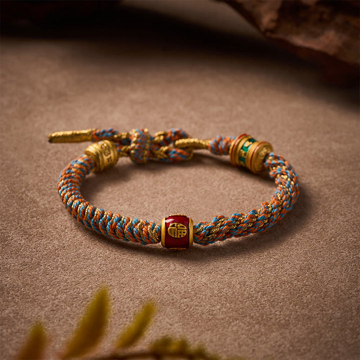 Buddha Stones Om Mani Padme Hum Tibetan Fu Character Hand-Woven Wisdom Bracelet - image 1