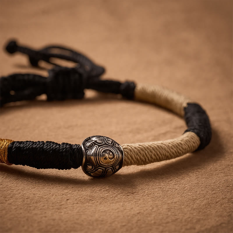 Buddha Stones Brass Yinyang Turtle Black String Hand-Woven Wisdom Bracelet - image 4