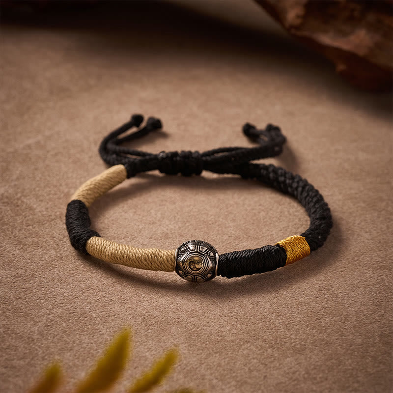Buddha Stones Brass Yinyang Turtle Black String Hand-Woven Wisdom Bracelet - Turtle(Wisdom ♥ Endurance) - image 0
