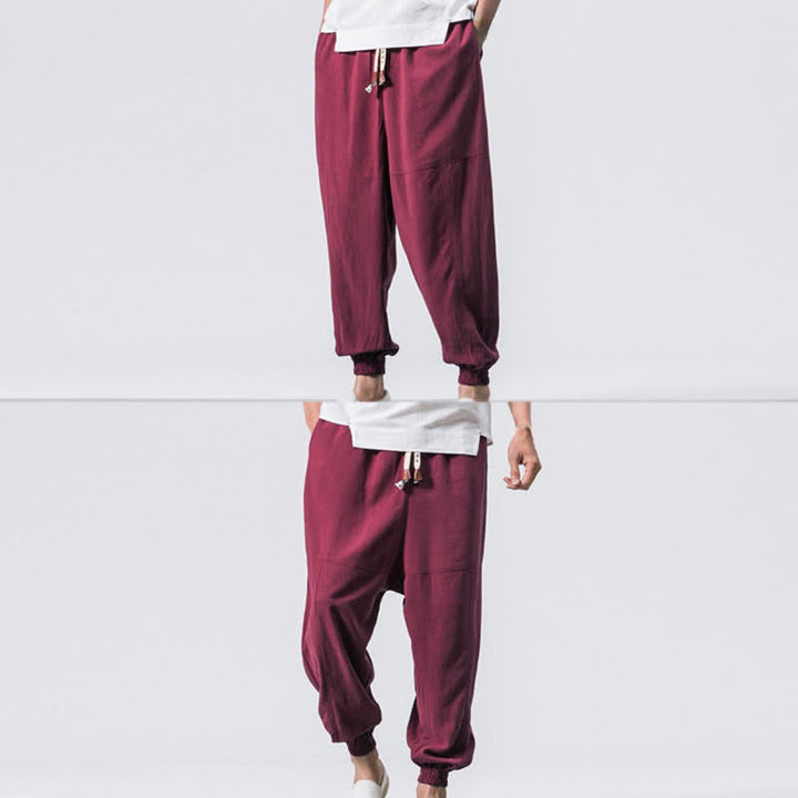 Buddha Stones Men's Plain Simple Drawstring Design Cotton Harem Pants With Pockets - image 9