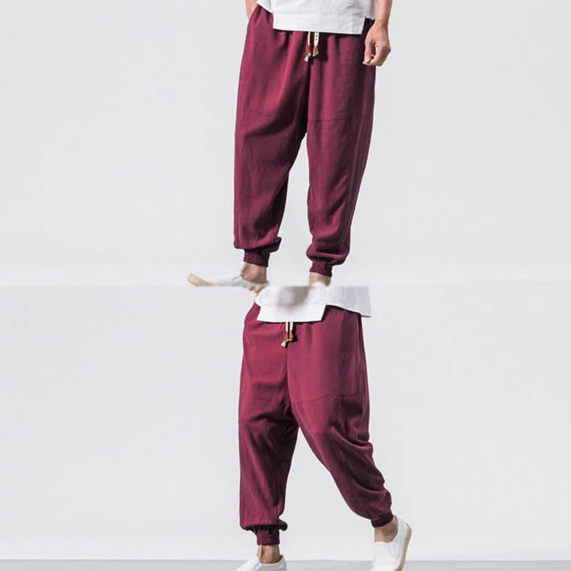 Buddha Stones Men's Plain Simple Drawstring Design Cotton Harem Pants With Pockets - image 11