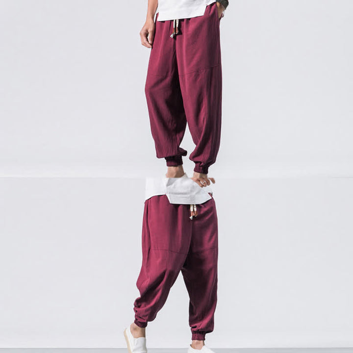 Buddha Stones Men's Plain Simple Drawstring Design Cotton Harem Pants With Pockets - image 10