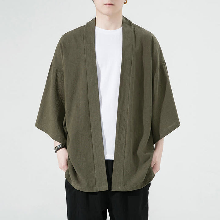 Buddha Stones Summer Casual Minimalist Solid Men's Kimonos - OliveDrab - US/UK/AU46, EU56 (5XL) - image 2