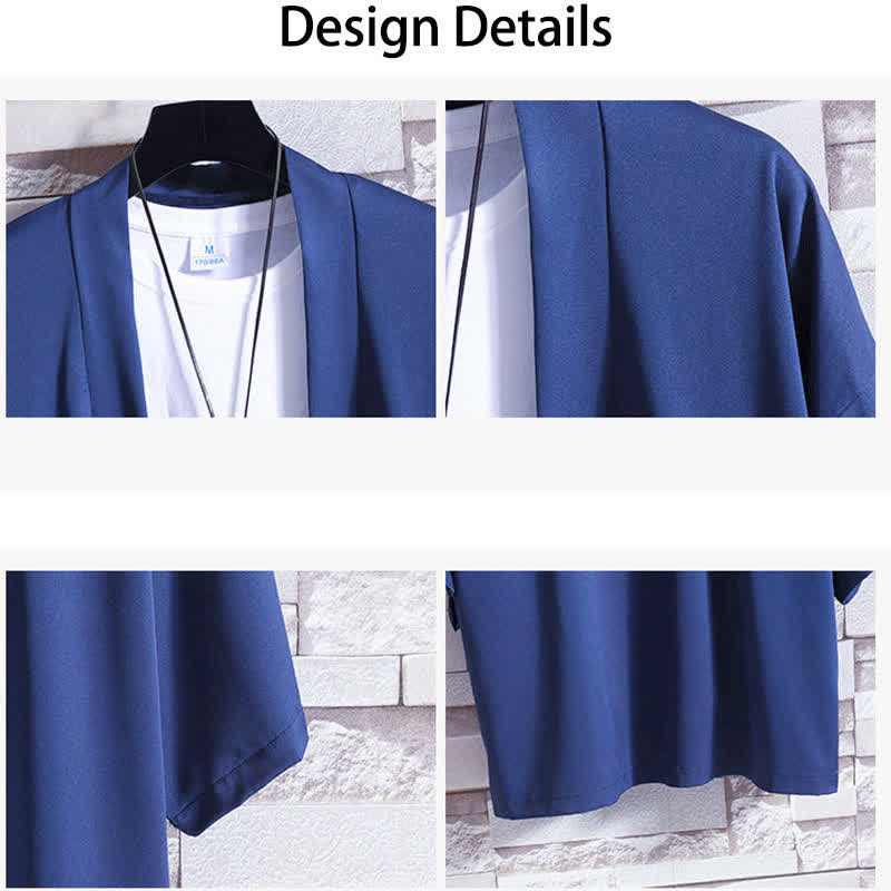 Buddha Stones Solid Color Open Front Jacket Men's Kimono - image 23