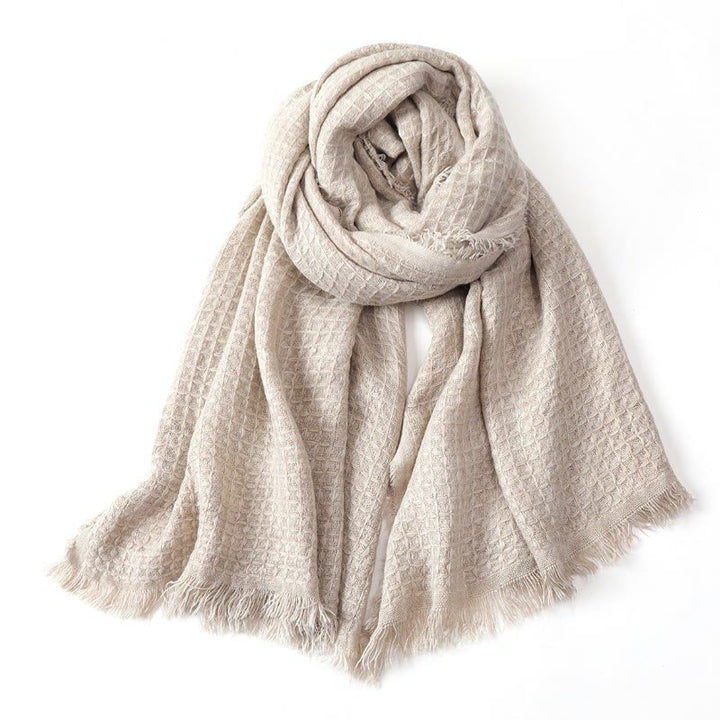 Buddha Stones Fall Winter Textured Tassel Cozy Wrap Scarves - Beige - image 12