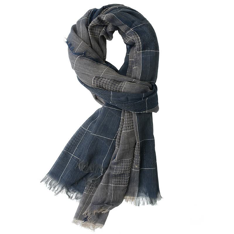 Buddha Stones Fall Winter Dark Grid Tassel Layering Unisex Scarves - DarkSlateGray - image 2