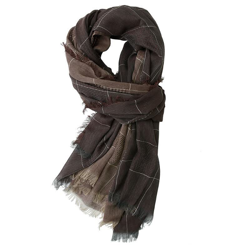 Buddha Stones Fall Winter Dark Grid Tassel Layering Unisex Scarves - SaddleBrown - image 7