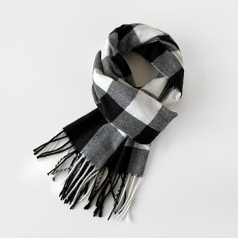 Buddha Stones Fall Winter Long Rectangular Plaid Fringed Men's Scarf - image 1