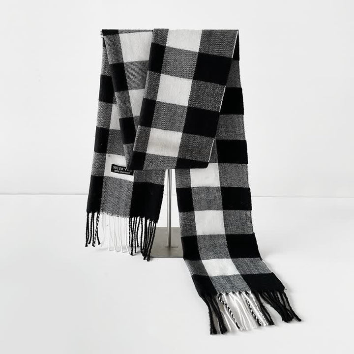 Buddha Stones Fall Winter Long Rectangular Plaid Fringed Scarves - image 3