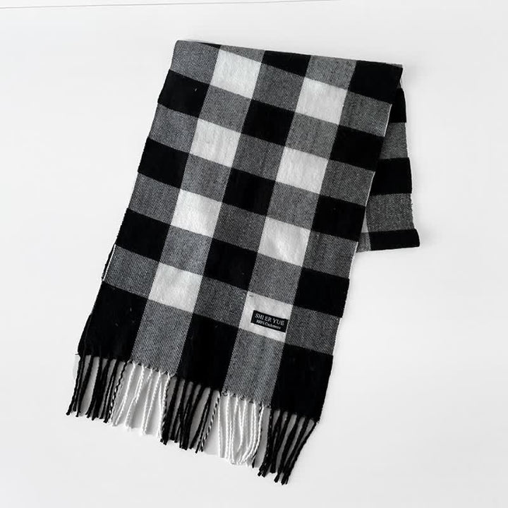 Buddha Stones Fall Winter Long Rectangular Plaid Fringed Scarves - image 2