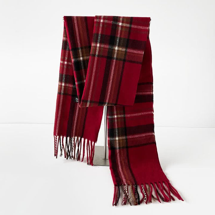 Buddha Stones Fall Winter Long Rectangular Plaid Fringed Scarves - image 11