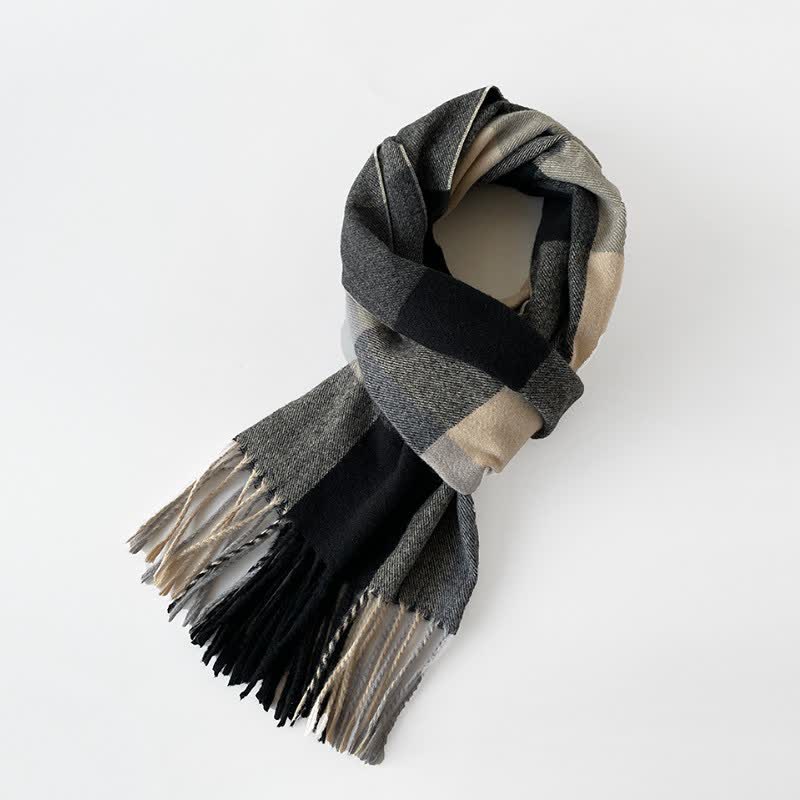 Buddha Stones Fall Winter Long Rectangular Plaid Fringed Men's Scarf - image 13