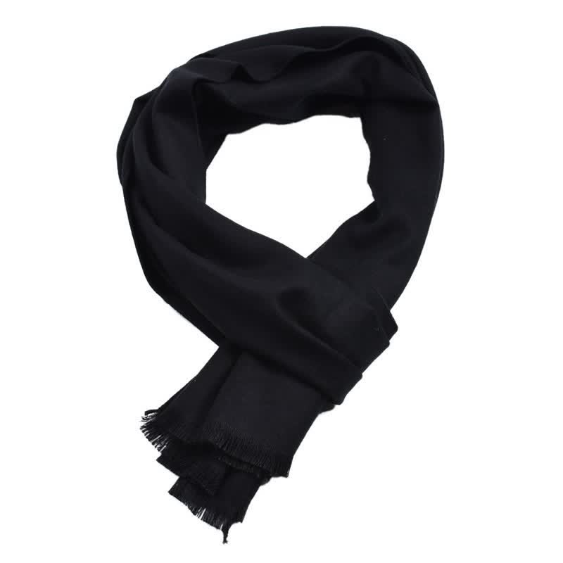 Buddha Stones Fall Winter Solid Color Tassel Cozy Long Scarves - Black - image 4