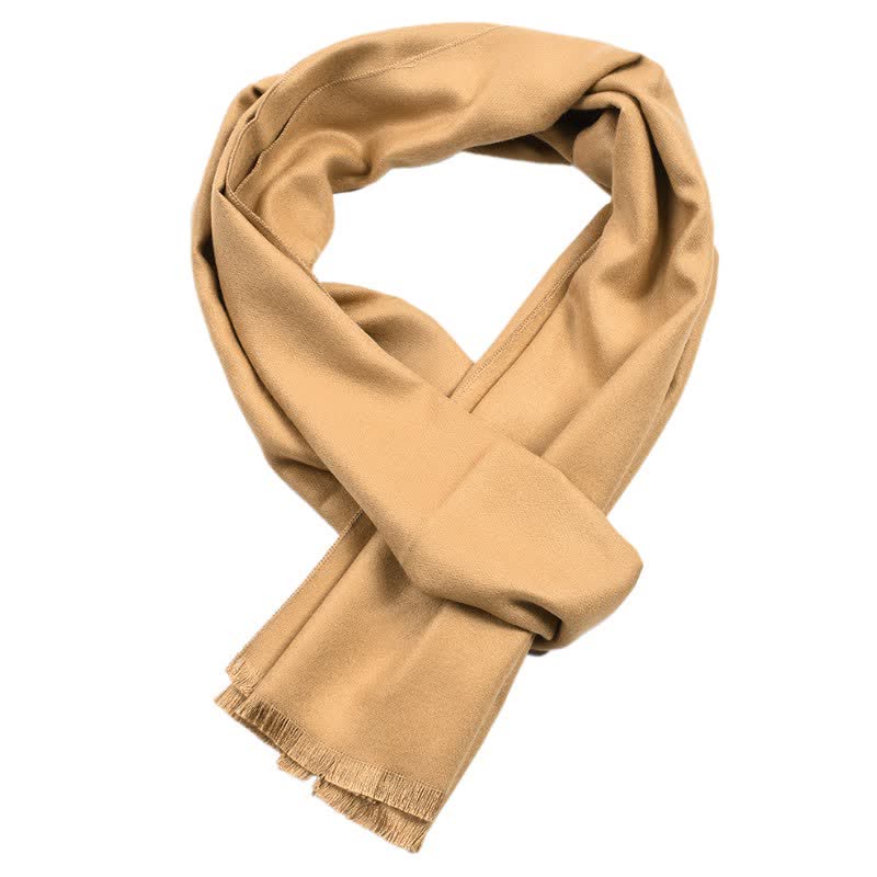 Buddha Stones Fall Winter Solid Color Tassel Cozy Long Men's Scarf - Tan - image 7