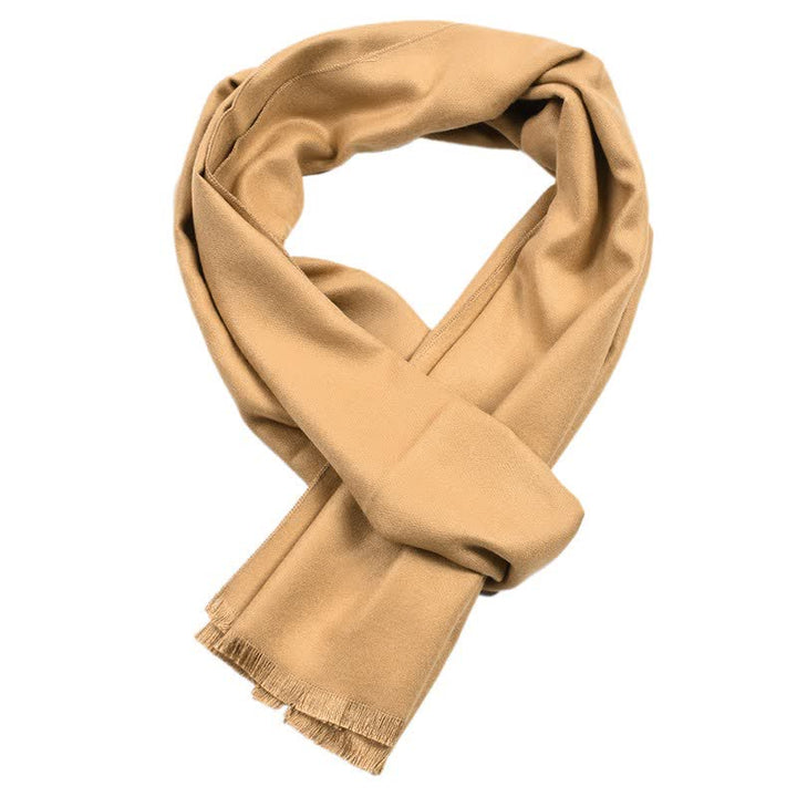 Buddha Stones Fall Winter Solid Color Tassel Cozy Long Men's Scarf - Tan - image 7