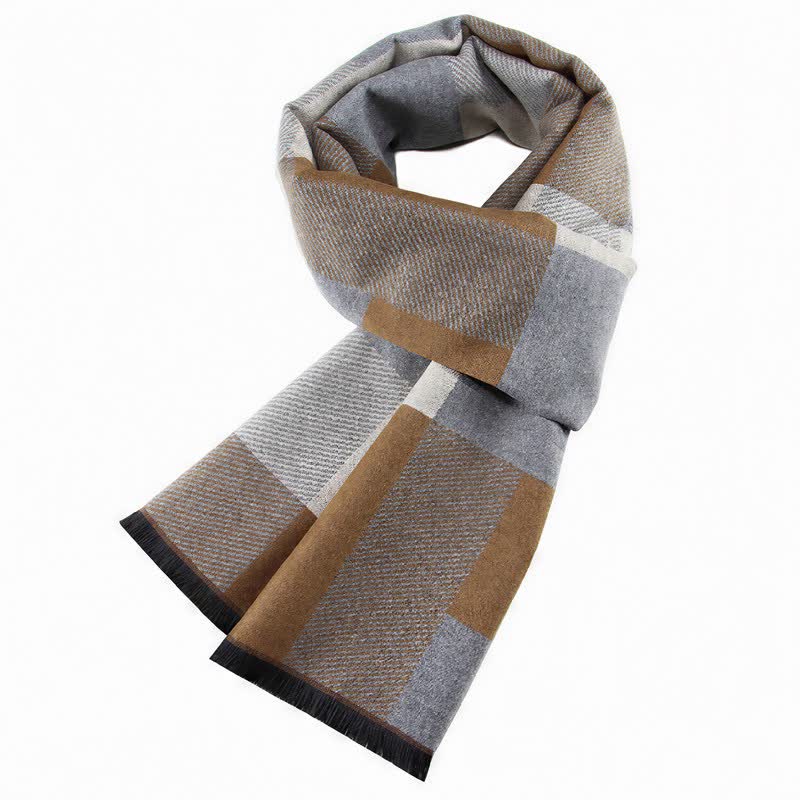 Buddha Stones Fall Winter Classic Plaid Tassel Cozy Rectangular Men's Scarf - Goldenrod - image 8