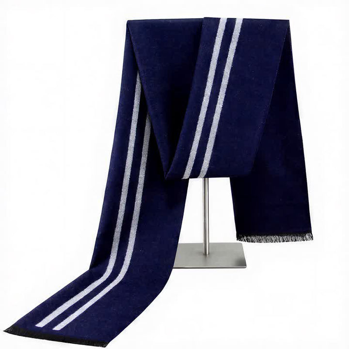 Buddha Stones Fall Winter Urban Stripe Tassel Warm Wrap Scarves - Navy - image 4