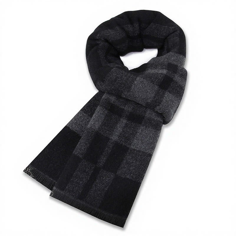 Buddha Stones Fall Winter Classic Grey Plaid Fringe Cozy Scarves - Gray Black Plaid - image 6