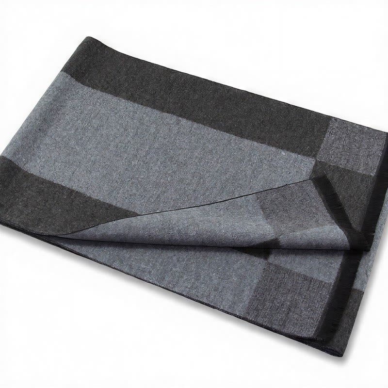 Buddha Stones Fall Winter Classic Grey Plaid Fringe Cozy Men's Scarf - image 16