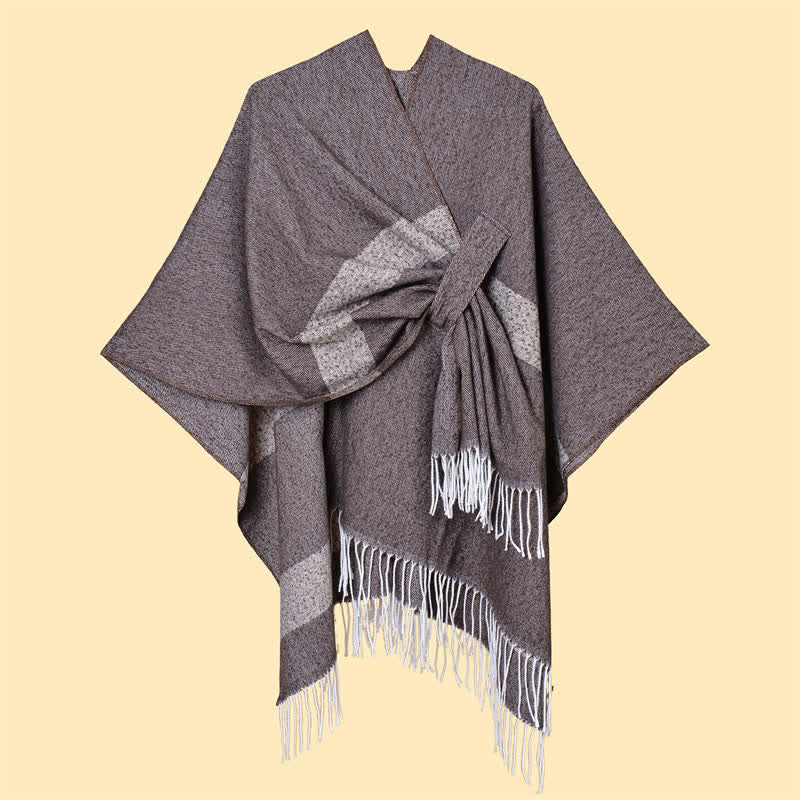 Buddha Stones Fall Winter Boho Striped Tassel Buckle Design Cozy Shawl - image 5