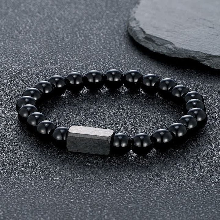 Buddha Stones Black Goldstone Stones Titanium Steel Bar Bracelet - Black Onyx(Protection ♥ Strength) - 8mm - image 13