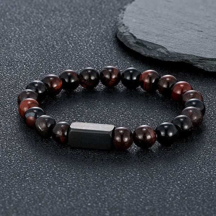 Buddha Stones Black Goldstone Stones Titanium Steel Bar Bracelet - Red Tiger Eye(Passion ♥ Energy) - 8mm - image 9