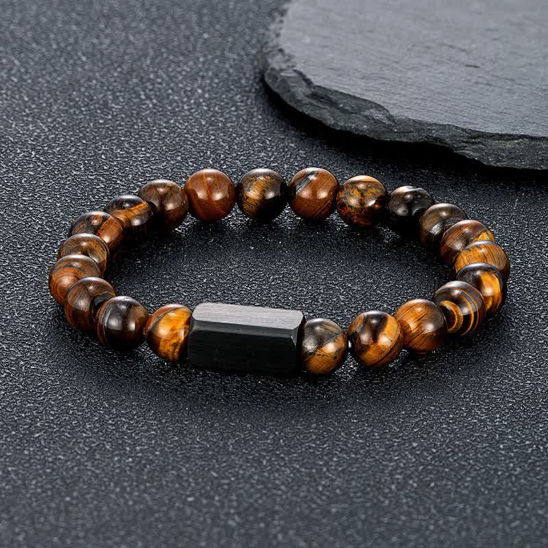 Buddha Stones Black Goldstone Stones Titanium Steel Bar Bracelet - Tiger Eye(Confidence ♥ Focus) - 8mm - image 11