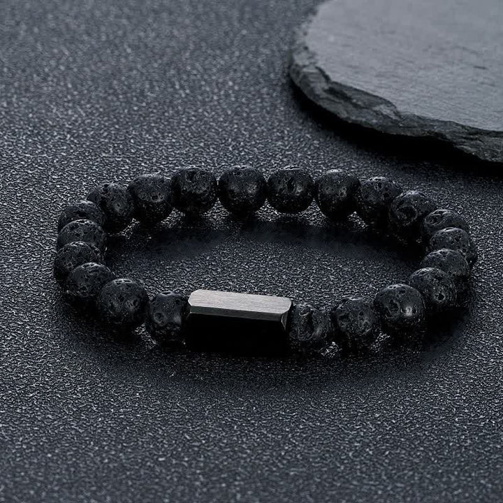 Buddha Stones Black Goldstone Stones Titanium Steel Bar Bracelet - Lava Rock(Grounding ♥ Protection) - 8mm - image 15