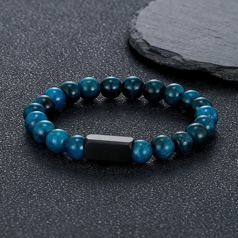 Buddha Stones Black Goldstone Stones Titanium Steel Bar Bracelet - Apatite(Communication ♥ Creativity) - 8mm - image 7