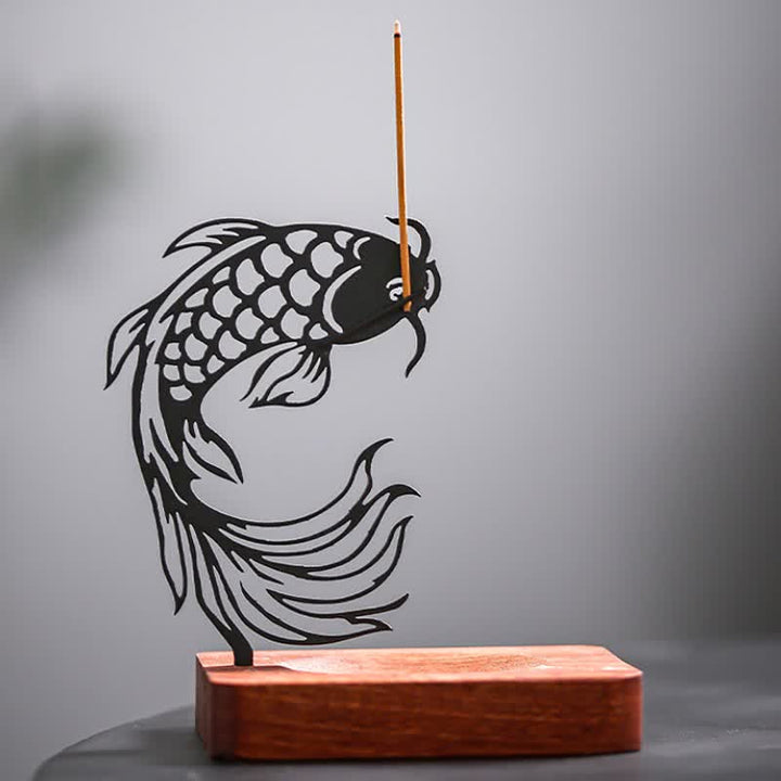Buddha Stones Wooden Base Koi Fish Success Zen Incense Burner - image 8