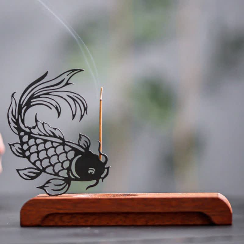 Buddha Stones Wooden Base Koi Fish Success Zen Incense Burner - image 3