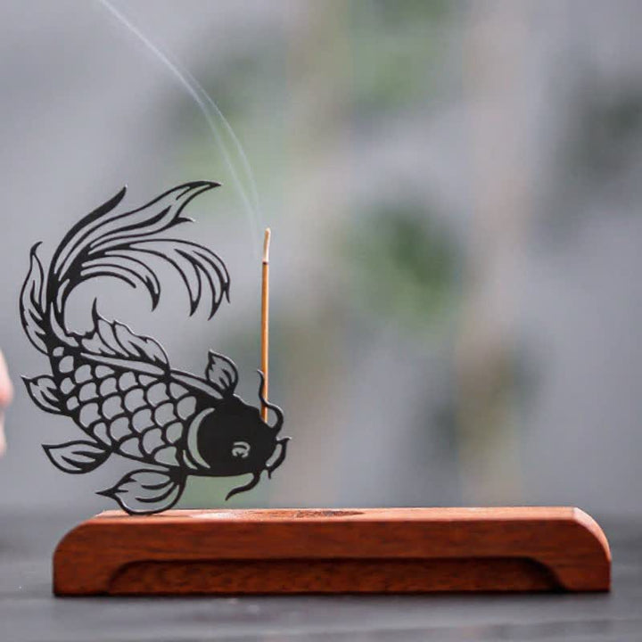 Buddha Stones Wooden Base Koi Fish Success Zen Incense Burner - image 3