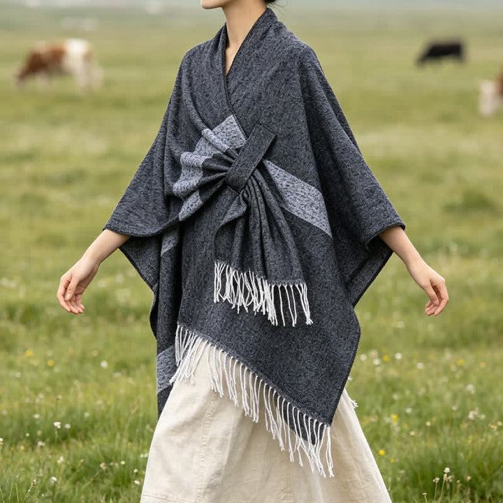 Buddha Stones Fall Winter Boho Striped Tassel Buckle Design Cozy Shawl - image 13